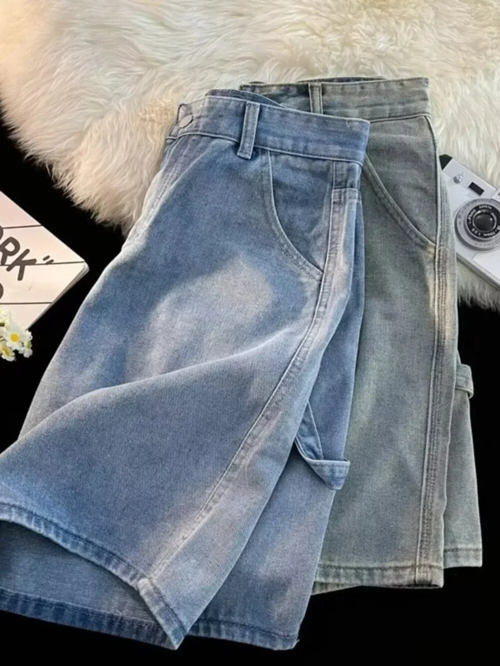 Men's Full Size High-Waisted Wide-Leg Denim Shorts Plus Size - Picture 3 of 7